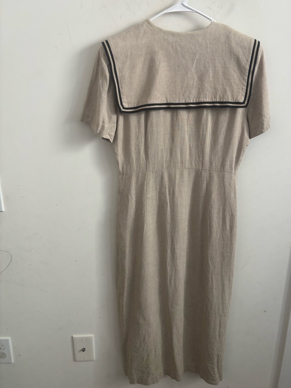 Boho Linen Sailor Maxi Dress Sz 10 Coastal Button Capsule Minimalist Lagenlook - Picture 2 of 5
